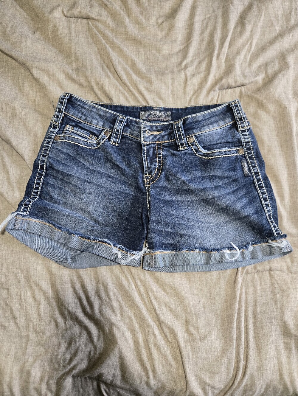 Silver Dark Wash Denim Shorts